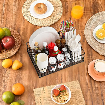 Grill Caddy with Paper Towel Holder, Picnic BBQ Condiment Utensil Organizer Caddy for Camping, Rv, Camping Accessories, Camping Essential, Camper Must Haves, Barbecue Tool Sets