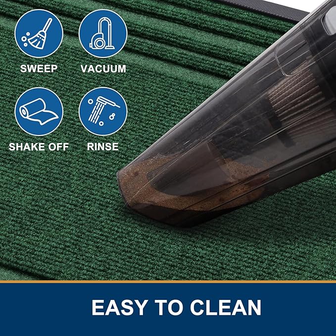 Buganda Front Door Mat Indoor Outdoor Entrance, Non-Slip Natural Rubber Doormats, Easy Clean, Low Profile, Dirt Trapper Entryway Floor Mats for Outside, Garages and Patios, 47x32, Green