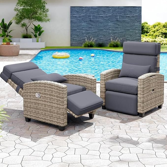 GarveeLife Outdoor Recliner Chair, PE Wicker Lounge Chair - Image 9
