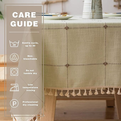 Pahajim Rustic Linen Tablecloth Cotton Rectangle Table Cloth for Kitchen Dining with Tassel Plaid Waterproof Tablecloths Rectangle/Oblong,55''x71'',4-6 Seats