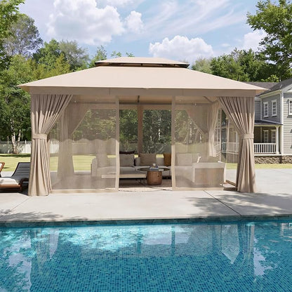 Aoxun 10x12FT Metal Frame Outdoor Gazebo, Khaki | UPF50+ Protection 50×50mm by Aoxun
