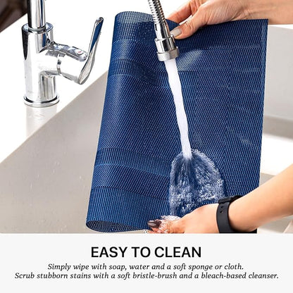 LEXMORE Placemats Set of 6 Vinyl/Plastic Woven Place Mats for Kitchen Table Indoor/Outdoor Washable Placemat Wipeable Dining Table Mats(Navy Cube)
