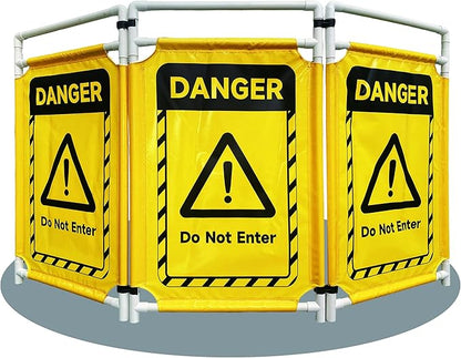 Safety Caution Barricade 3Panels Foldable Security Signs With PVC Tarp Removable Safety Barrier Wet Floor Guard Symbol Clear Printing Safety Fence(Yellow)