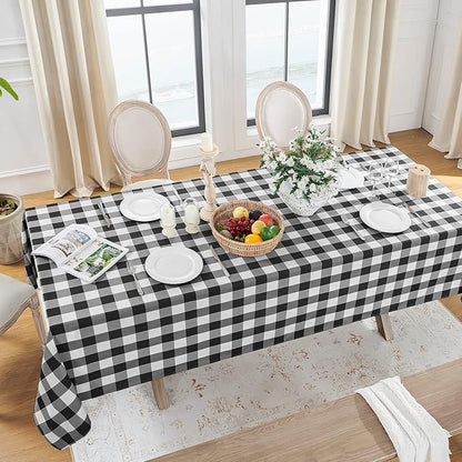 Softalker Gingham Checkered Tablecloth Rectangle - Outdoor Waterproof Buffalo Plaid Table Cloth, Stain Resistant Washable Table Cover for Picnic, Camping, Dining - Black and White, 54 x 78 Inch