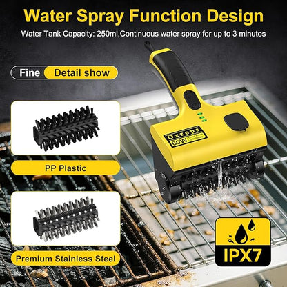 Oxzeps Outdoor Electric BBQ Brush, 2600mAh Battery Capacity 7.4V 2-Speed Power Control Rechargeable Grill Brush with 2 Brush Heads, 360° Rotating Cleaning Brush.
