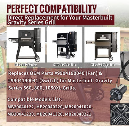 Replacement Fan and Hopper Door Switch Kit for Masterbuilt Gravity Series 560/800/1050 XL Digital Charcoal Grills & Smokers, Includes 1 Fan Kit, 3 Hopper Lid/Door Switches & 1 Electric Wire Kit