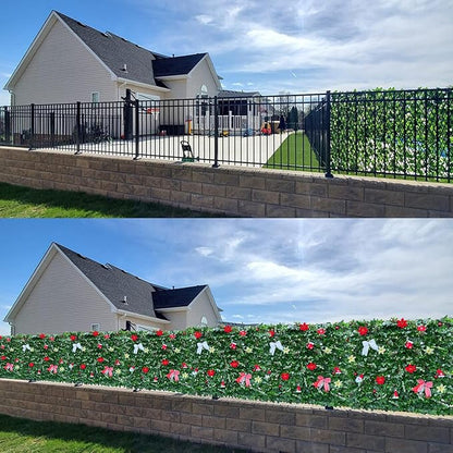 Expandable Fence Privacy Screen for Balcony Patio Outdoor,Decorative Faux Ivy Fencing Panel,Artificial Hedges (Single Sided Leaves) (1, Christmas-Ivy)