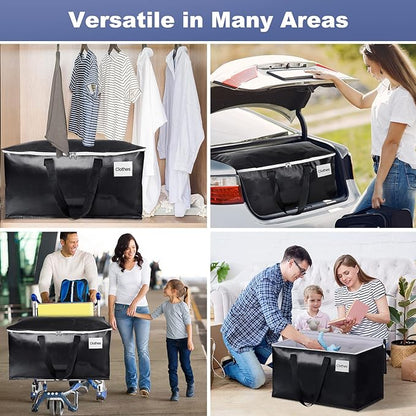 StorageRight Heavy Duty Moving Boxes-Moving Bags with Zipper, Reinforced Handles and Tag Pocket-Collapsible Moving Supplies-Totes for Storage Great for moving, Storage and Travel 93L(Black-10 Pack)