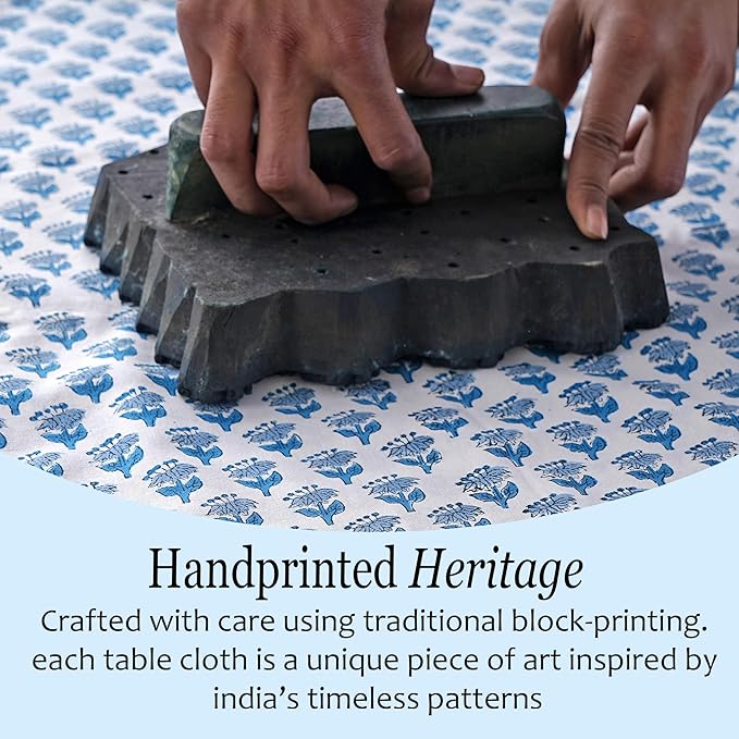 CPC Cotton Tablecloth 80x120 Inch Rectangle Indian Block Print Tablecloth- Blue Washable Wedding Table Cover for Thanksgiving/Christmas- Apatite Blue