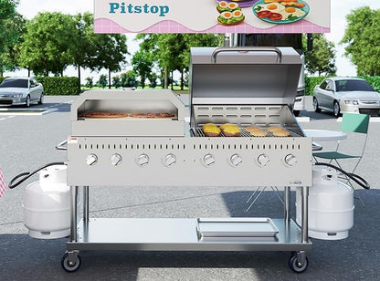60 in. 8-Burner Commercial Outdoor Propane Gas Grill With 30 in. Roll Dome Cover and 30 in. Pizza Oven in Stainless-Steel, ETL Listed (CGKIT6-D30P30)