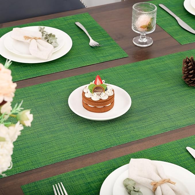 Myir JUN Table Runner, Vinyl Table Runner Indoor Arbitrarily Cropped Runner for Table Heatproof for Home Party (Dark Green, 12 x 94 inch)