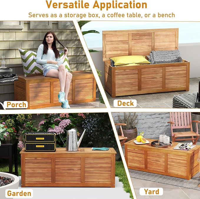 RELAX4LIFE Deck Box Acacia Wood, 46 Gallon Backyard Storage Bin Container - Image 6