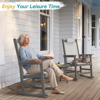 3-Piece Outdoor Rocking Chair Set, HDPE Patio Rocking Chair - Image 4