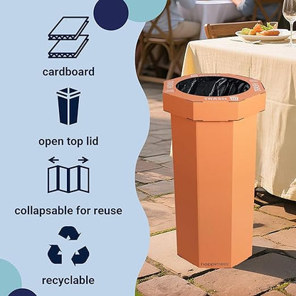 Eyely MPH1300B-SET2 Sal 25-Gallon Disposable Corrugated Cardboard Event Trash Can and Recycling Bin for BBQs, Beach, Parties & Events & Outdoor Activities, Carrot Cake (Set of 2)
