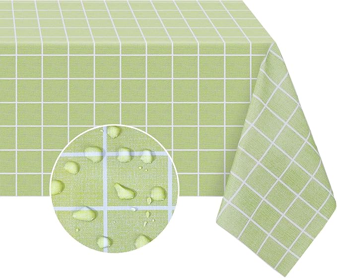 Romanstile Rectangle Vinyl Tablecloth, 100% Waterproof Oil-Proof Checkered Plastic Table Cloth, Heavy Duty Wipeable Table Covers for Dining, Camping, Picnic, Outdoor - 60 x 84 Inch, Green