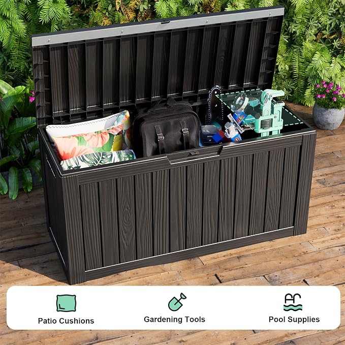 90 Gallon Waterproof Resin Deck Box, UV Resistant Outdoor Storage - Image 4