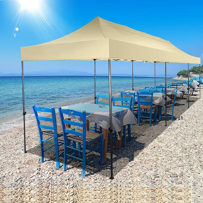 COBIZI 10x30 Pop up Canopy Tent 10x30 Canopy No Sidewall Waterproof Heavy Duty Commercial for Parties Outdoor Garden Gazebo Tent, Carry Bag with Wheel(10x30ft No Sidewalls, Khaki)
