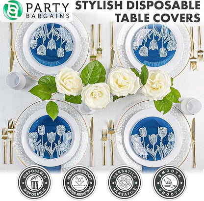 PARTY BARGAINS 10 Disposable Table Covers - 54" X 108", 3 Ply Paper & Plastic White Table Cover
