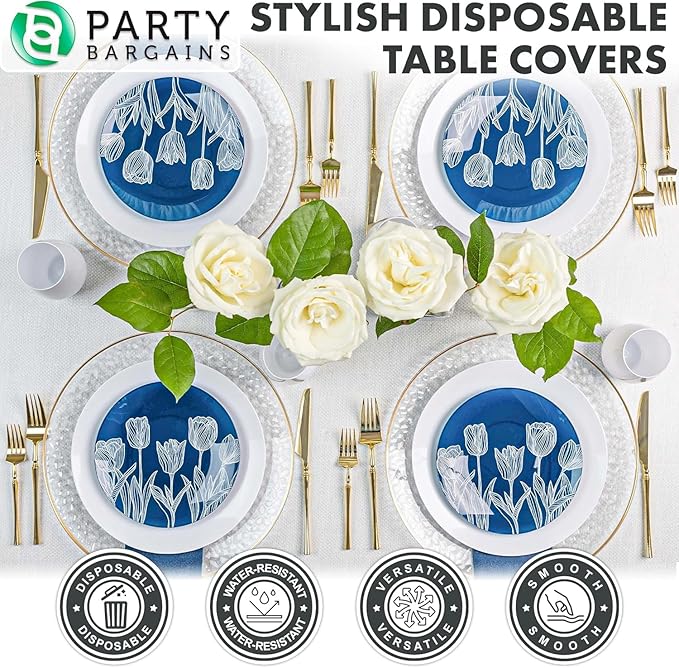 PARTY BARGAINS 5 Disposable Table Covers - 54" X 108", 3 Ply Paper & Plastic White Table Cover