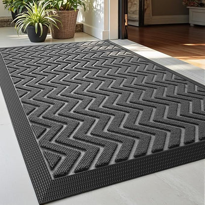 DEXI Front Door Mat Outside Entrance, 2x3 ft Rubber Entry Doormat Heavy Duty, Welcome Mats Non Slip for Inside House Floor Entryway Back Doors Exterior Patio, Chevron Dark Grey