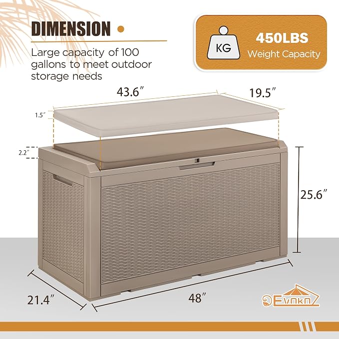 Devoko 100 Gallon Resin Waterproof Outdoor Storage Box - Image 6