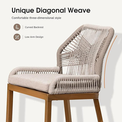 PURPLE LEAF 7 Pieces Dining Set Patio Metal Rectangular Table and Wicker Rattan Chairs for Outside Porch Garden Kitchen Modern Outdoor Furniture Sets with Counter Stools