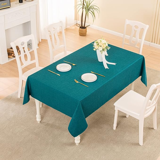 BALCONY & FALCON Rectangle Tablecloth Washable Wrinkle Resistant and Water Proof Table Cloth Decorative Linen Fabric Tablecloths for Dining Parties Kitchen Wedding and Outdoor Use (Teal, 55x95)