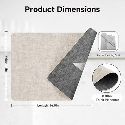 Faux Leather Vinyl Placemats Set of 4 Wipeable Heat Resistant Place Mats 100% Washable - Waterproof - Anti Slip Reversible Table Mats for Kitchen/Dining/Party/Outdoor, 12" x 16.5", Beige & Black