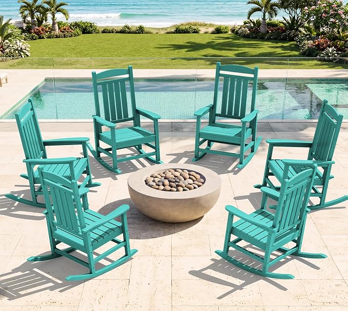 Oversized Outdoor Rocking Chairs Set of 6, HDPE Porch Rocker, Aruba | by KINGYES