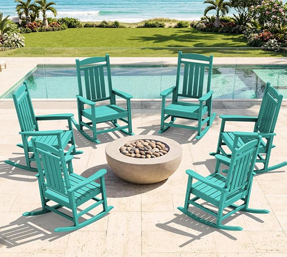 Oversized Outdoor Rocking Chairs Set of 6, HDPE Porch Rocker, Aruba | by KINGYES