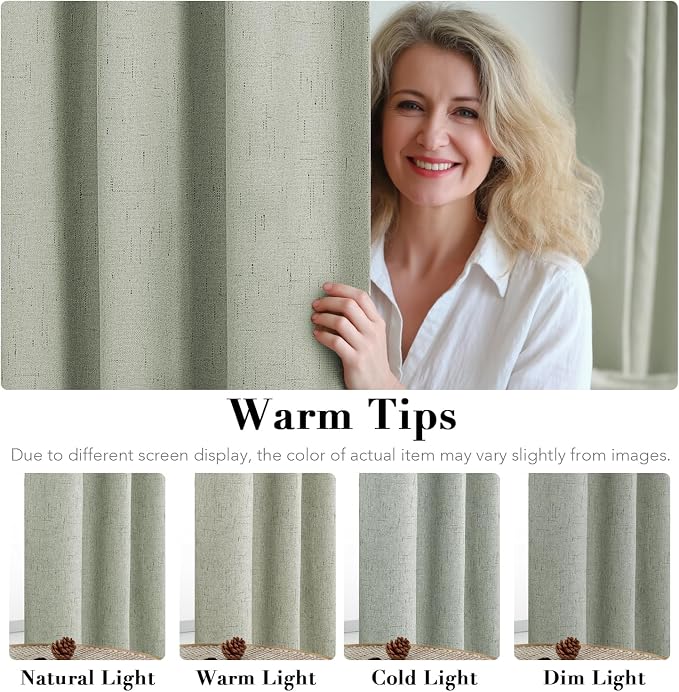 H.VERSAILTEX Bedroom Curtains Blackout, Sage Green Linen Blackout Curtains 84 - Image 5