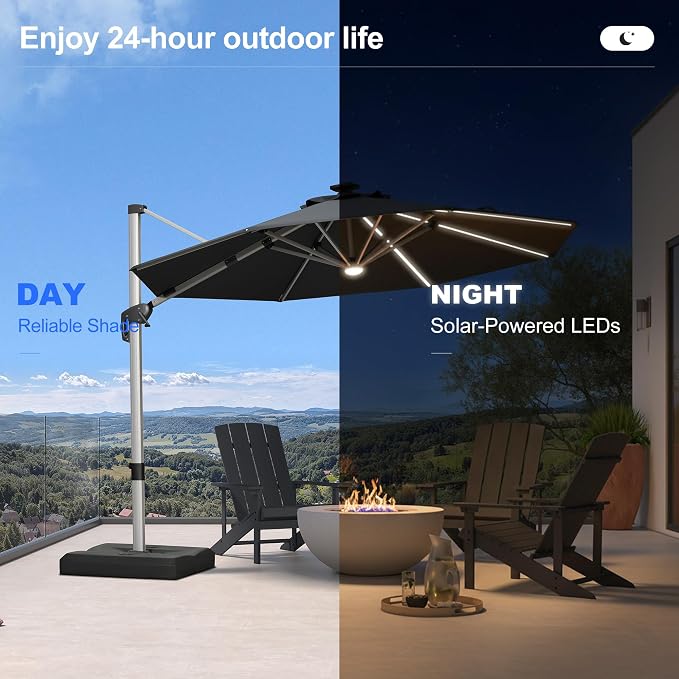 PURPLE LEAF Cantilever Patio Umbrella 10ft Round Solar LED Light, Stays bright - Image 3