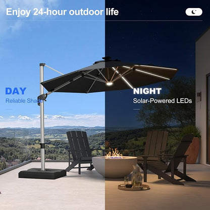 PURPLE LEAF Cantilever Patio Umbrella 10ft Round Solar LED Light, Stays bright - Image 3