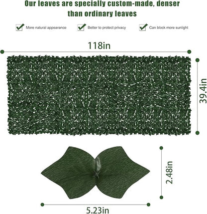 Faux Ivy Fence Privacy Screen Outdoor Expandable Artificial Greenery Roll Fake Hedge Wall Patio Green Plastic Leaf Plant Vine Grass Panels Gate Covering for Garden Yard Balcony (118 X 39.4 in)
