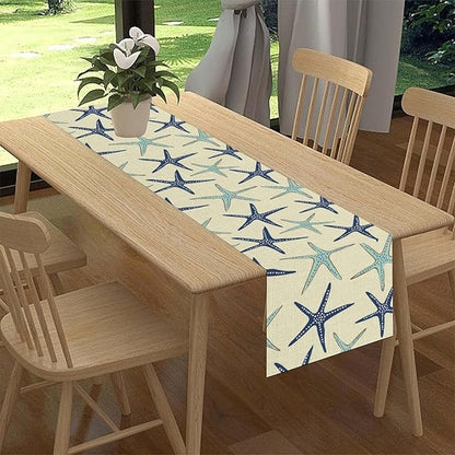 Blue Starfish Table Runner,Nautical Beach Ocean Table Runner Seasonal Holiday Home Kitchen Dining Table for Home Party Decor 13"x72"