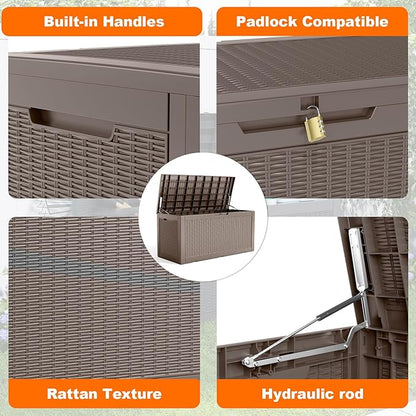 120 Gallon Resin Deck Box, Lockable Patio Outdoor Storage Box for Furniture, Garden Tools and Tools Storage, Waterproof Outside Storage Boxes - Grey