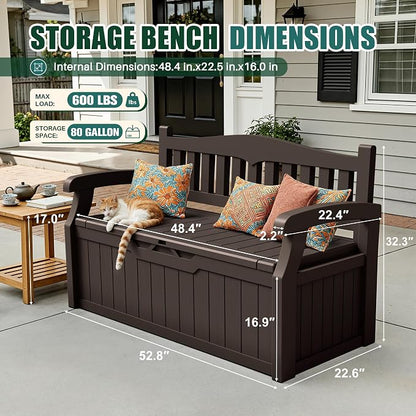 Devoko 80 Gallon Storage Bench Deck Box Waterproof&Lockable | Outdoor Benches - Image 2