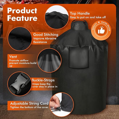 Grill Cover for Large Green Egg, Outdoor Cover with Durable & Water Resistant Fabric Premium Ceramic Grill Cover (Black, Large)