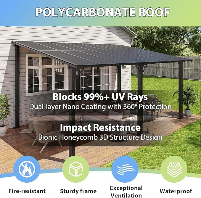 Aoxun 16’x10’ Gazebo with Aluminum Frame & Polycarbonate Panel, Outdoor Patio - Image 6
