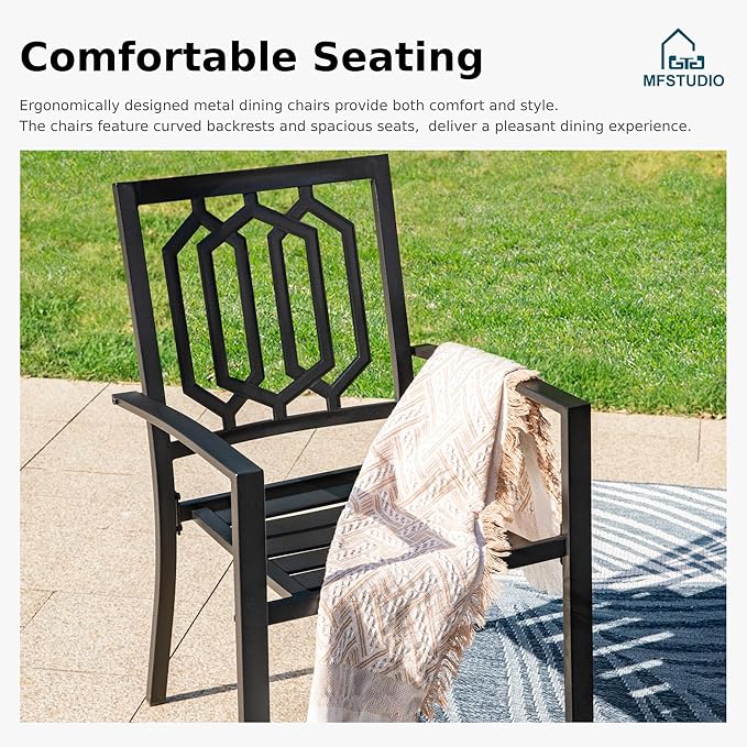 MFSTUDIO Outdoor Dining Set for 8, Metal Patio Table and Chairs Set, Patio Dning Set with Umbrella Hole, 9 Piece Outdoor Patio Furniture Set for Deck Backyard Poolside Garden