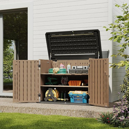Aoxun Outdoor Storage Cabinet 35 Cu.Ft Outdoor Trash Can Storage Shed, and Lawn - Image 2