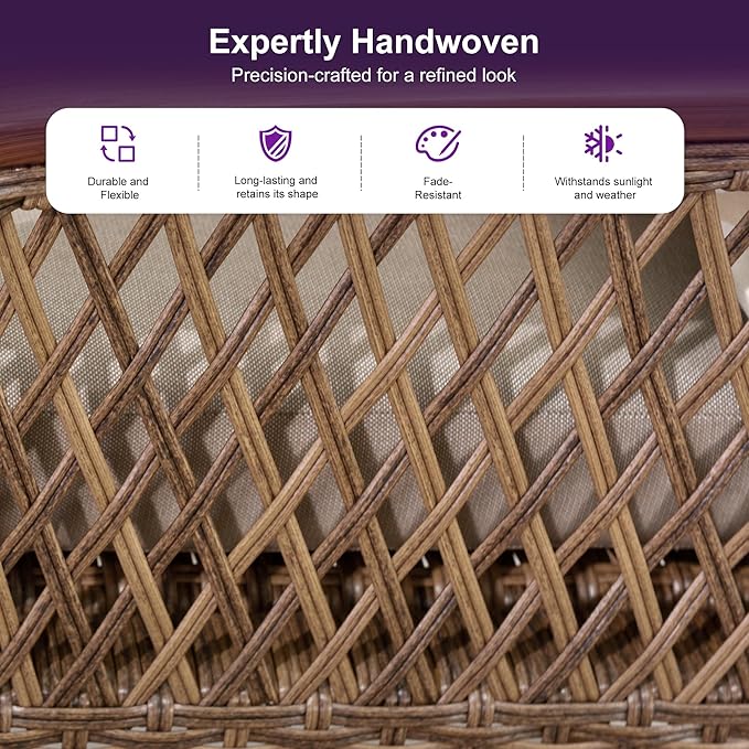 PURPLE LEAF Outdoor Dining Set for 6 All Weather Wicker Patio Dining Set with Hand-Woven Rattan Swivel Dining Chais and Rectangular Aluminum Table for Garden Deck Backyard Kitchen
