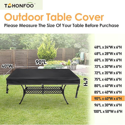 TOHONFOO Rectangular Patio Table Cover - Waterproof Anti-UV Outdoor Table Cover - Outdoor Patio Furniture Cover 90" L x 40" W x 6" H