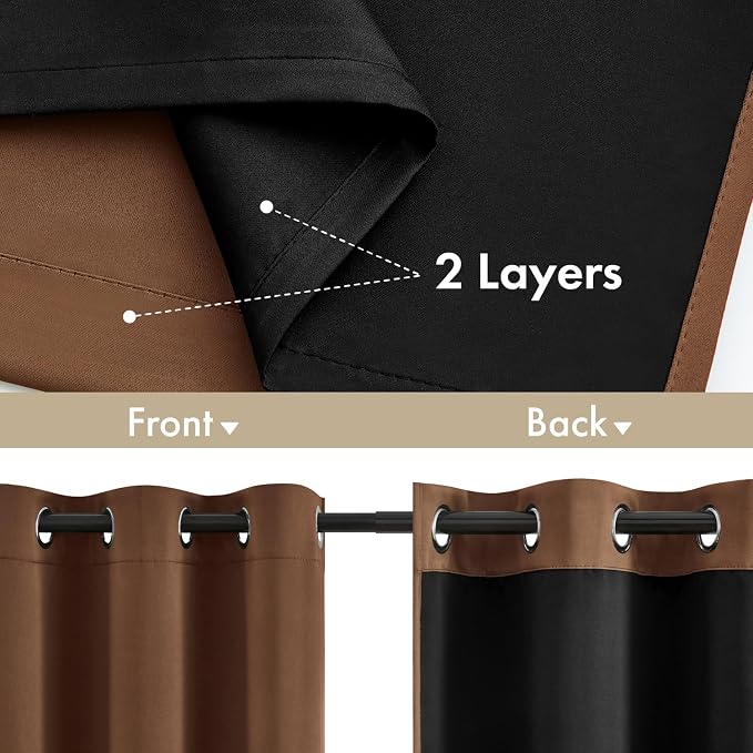MIULEE 100% Blackout Curtains for Bedroom 40x63 Inch Long Mocha Brown | 2 Thick - Image 3