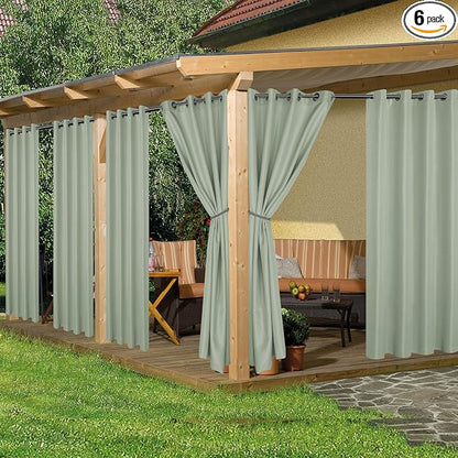 Outdoor Curtains for Patio Waterproof 6 Pcs 54x95 Inch Sage Green | Outsides by HolidayIdeas