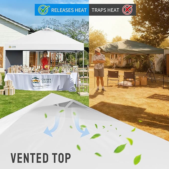 CROWN SHADES 12x12 Pop Up Canopy Tent Instant Commercial with 150D Silver Coated Fabric Including 1 Removable Sidewall, 4 Ropes, 8 Stakes, Weight Bags, STO 'N Go Bag, White
