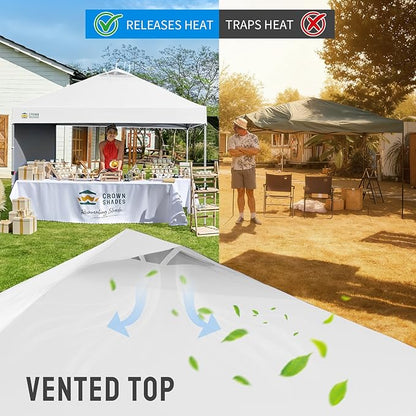 CROWN SHADES 12x12 Pop Up Canopy Tent Instant Commercial with 150D Silver Coated Fabric Including 1 Removable Sidewall, 4 Ropes, 8 Stakes, Weight Bags, STO 'N Go Bag, White