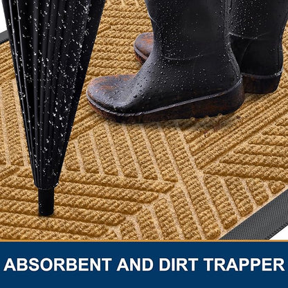 Smiry Front Door Mat Outside Entrance, Heavy Duty Sturdy Natural Rubber Doormat, Trap Dirt and Moisture, Easy Clean Low Profile Mats for Indoor Outdoor Entry, Irregular Triangle (29.5x17, CRM-Yellow)