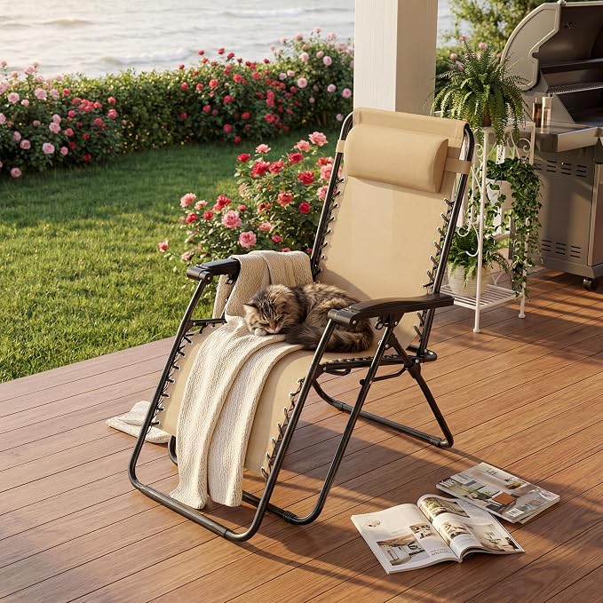 Alpen Set of 2 Outdoor Camping Chairs, Lounge Zero Gravity Chair, Khaki | - Image 6