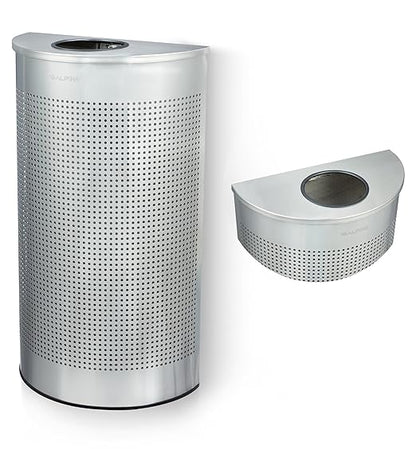 Alpine Half Round Trash Can Open Top - Modern 12 Gallon Stainless Steel Space Saving Indoor Commercial Trash Can, Narrow Garbage Can for Bathroom. Office, Lobby and Business.